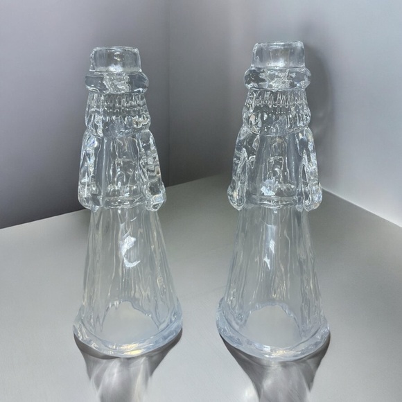 Princess House Father Christmas Crystal Candlestick Holders, a Set Of 2 - Picture 3 of 11